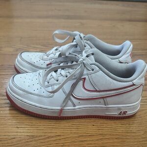 Nike Air Force 1  White and Red Low-Top Sneakers